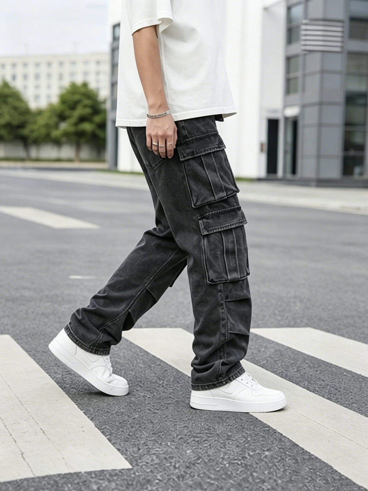 Jean Cargo Baggy Vintage pour Homme, Coupe Droite, Style Hip Hop, Multi-Poches, Jambe Large, Streetwear, Pantalon Cargo Ample