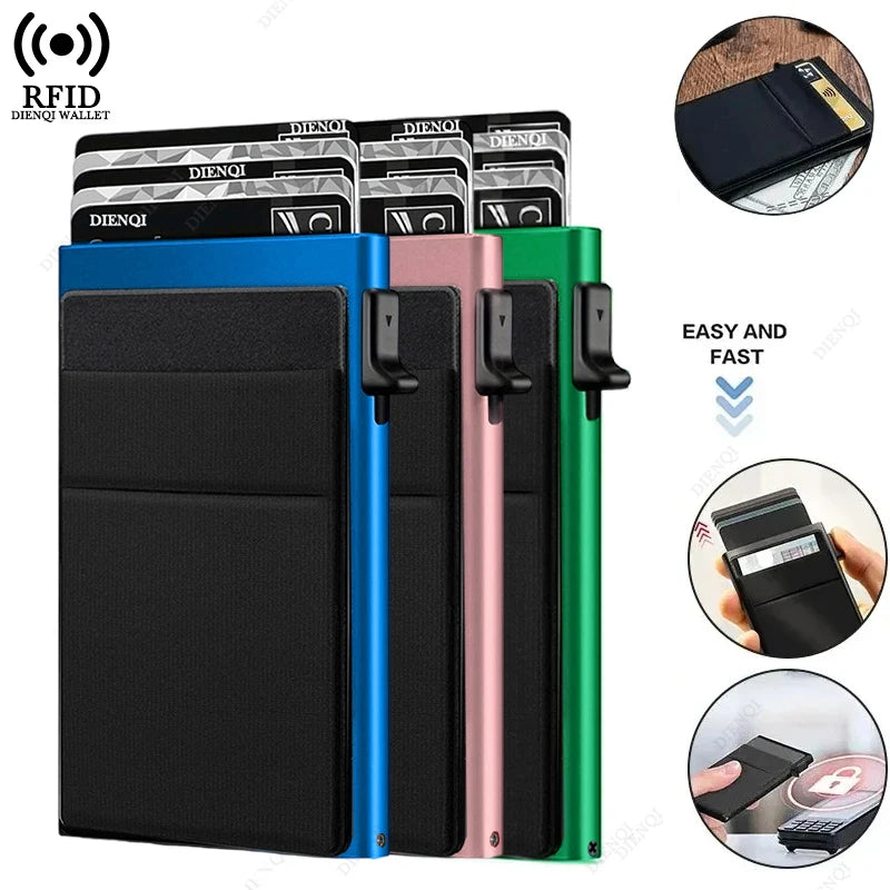 Carteras Choice-Porte-cartes de crédit Rfid pour hommes, mince, mini portefeuilles minimalistes, étui en métal de luxe, porte-cartes d'identité bancaires