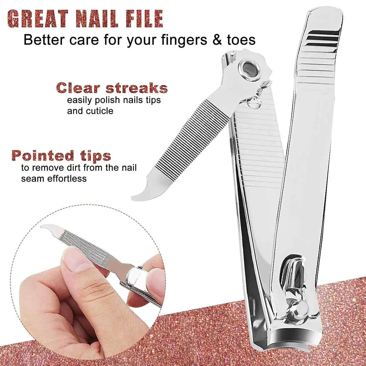 1/2 pièces coupe-ongles Premium en acier inoxydable coupe-ongles et orteils coupe-ongles coupe-ongles avec lime à ongles