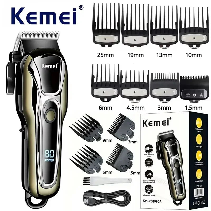 Kemei KM-PG1990A USB Rechargeable Électrique Tondeuse À Cheveux Professionnel Sans Fil Hommes Tondeuse À Cheveux Hommes Machine De Coupe De Cheveux Barbier