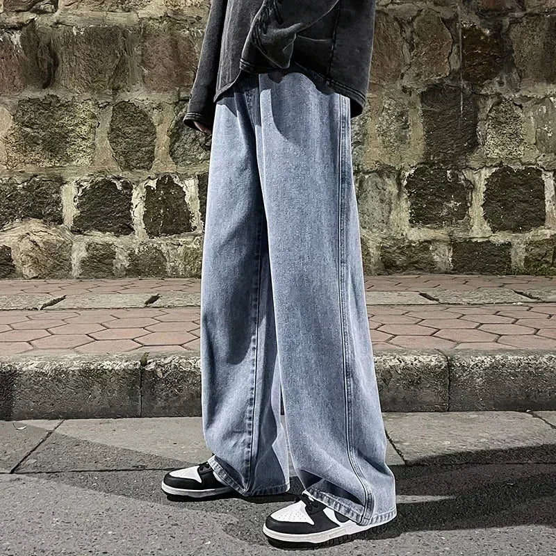 Nouveau Streetwear jean ample hommes Style coréen mode ample droit pantalon à jambes larges hommes marque vêtements noir bleu clair