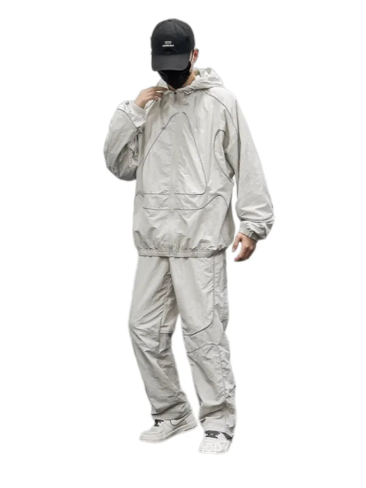 Veste coupe-vent unisexe 2026, manteau ample résistant à l'eau, avec bandes réfléchissantes, fermeture éclair, style vintage streetwear long