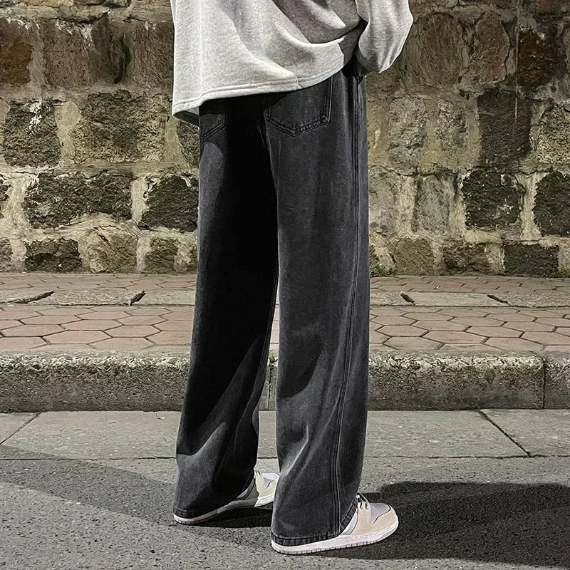 Nouveau Streetwear jean ample hommes Style coréen mode ample droit pantalon à jambes larges hommes marque vêtements noir bleu clair