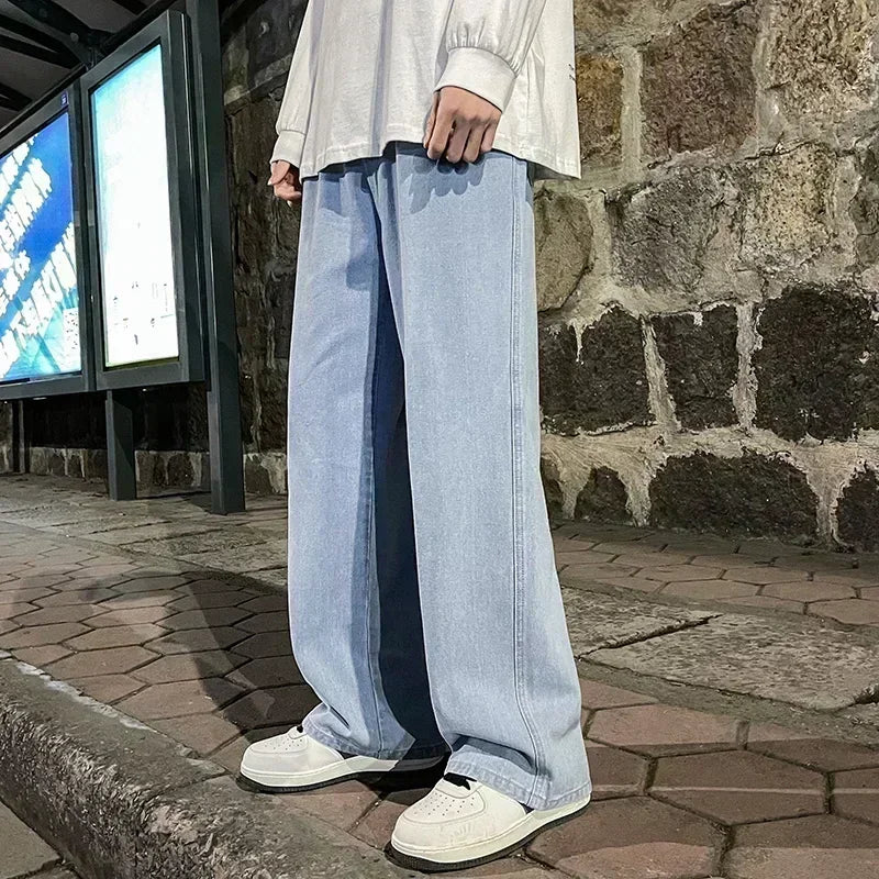 Nouveau Streetwear jean ample hommes Style coréen mode ample droit pantalon à jambes larges hommes marque vêtements noir bleu clair