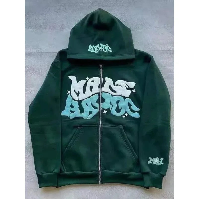 Sweat-shirt à capuche zippé en polaire imprimé, style européen et américain, pour hommes et femmes, haut de sport décontracté et multifonctionnel, collection 2026