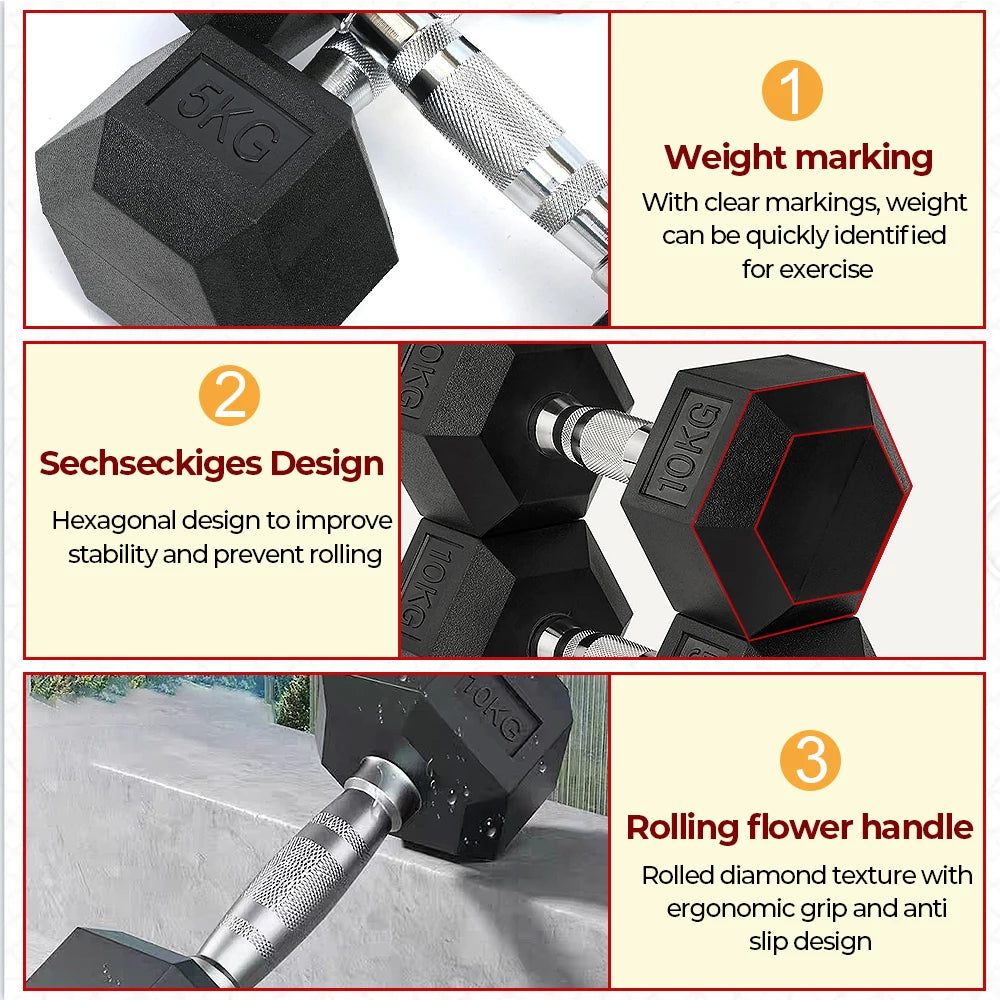 Haltères hexagonaux de 10 kg (paire), matériau recouvert de PVC, adaptés aux passionnés de fitness pour développer la masse musculaire et améliorer la force de tout le corps, équipement de fitness à domicile, cadeau i