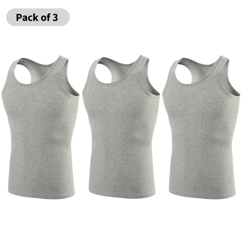 1/3 pièces hommes quatre saisons couleur unie grande taille gilet confortable pur coton jeunesse sport et haut de fitness Base d'âge moyen T