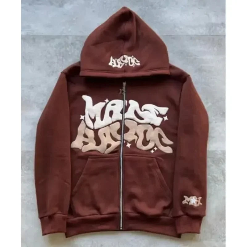 Sweat-shirt à capuche zippé en polaire imprimé, style européen et américain, pour hommes et femmes, haut de sport décontracté et multifonctionnel, collection 2026