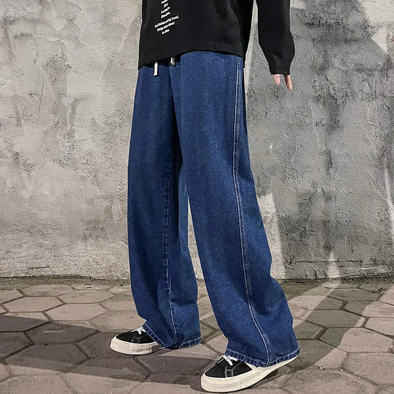 Nouveau Streetwear jean ample hommes Style coréen mode ample droit pantalon à jambes larges hommes marque vêtements noir bleu clair