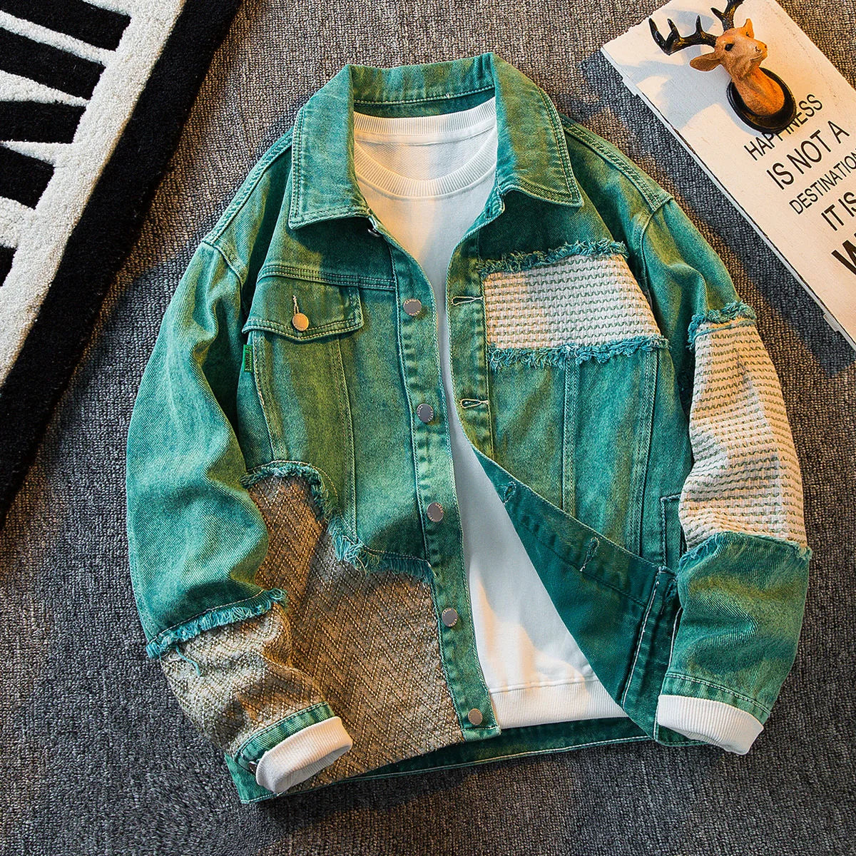 Veste en jean vintage pour homme, grande taille, décontractée, confortable, respirante, haute qualité, mode printemps et automne 2024