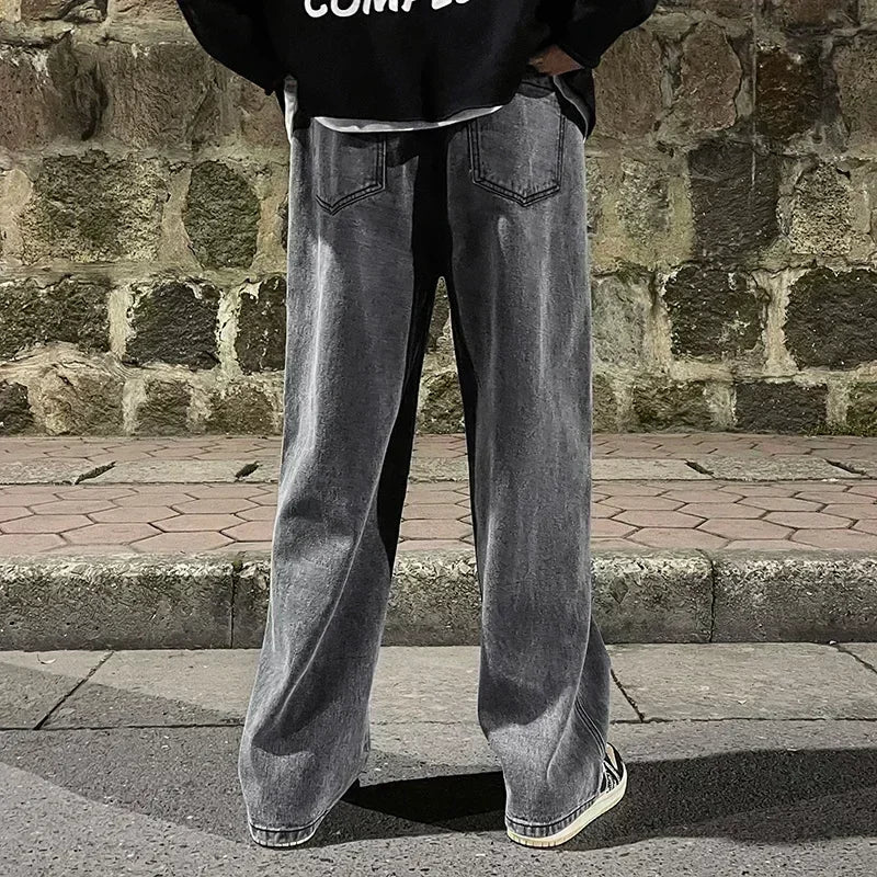 Nouveau Streetwear jean ample hommes Style coréen mode ample droit pantalon à jambes larges hommes marque vêtements noir bleu clair