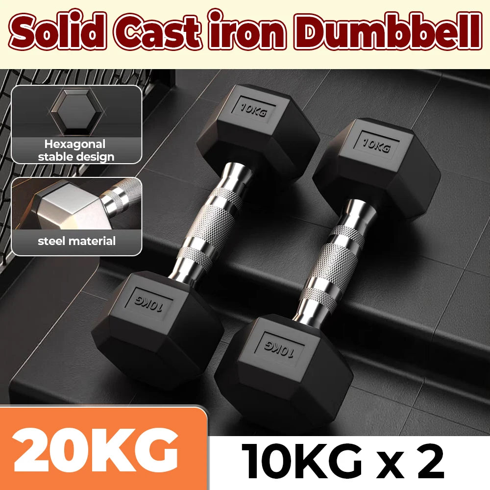 Haltères hexagonaux de 10 kg (paire), matériau recouvert de PVC, adaptés aux passionnés de fitness pour développer la masse musculaire et améliorer la force de tout le corps, équipement de fitness à domicile, cadeau i