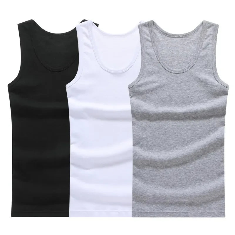 1/3 pièces hommes quatre saisons couleur unie grande taille gilet confortable pur coton jeunesse sport et haut de fitness Base d'âge moyen T