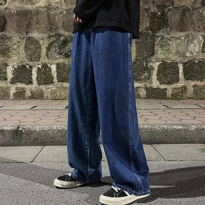 Nouveau Streetwear jean ample hommes Style coréen mode ample droit pantalon à jambes larges hommes marque vêtements noir bleu clair