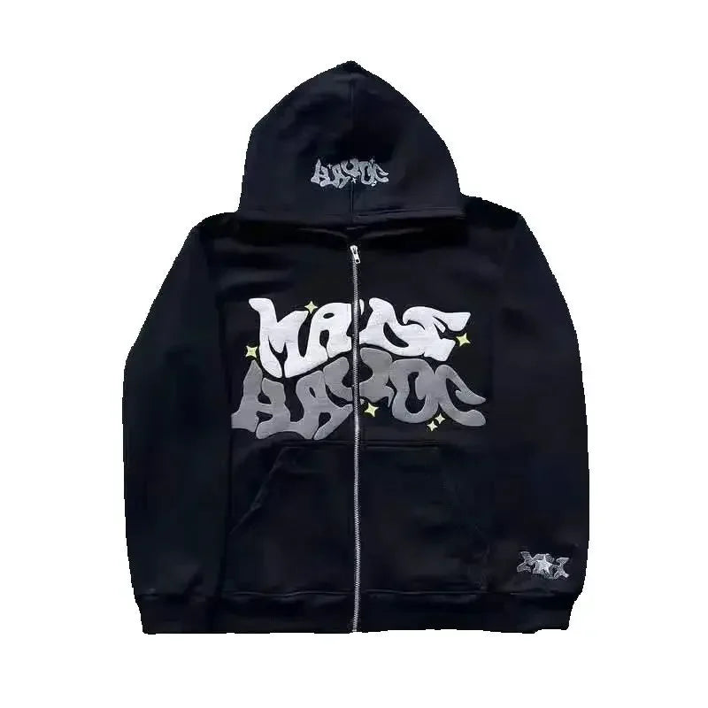 Sweat-shirt à capuche zippé en polaire imprimé, style européen et américain, pour hommes et femmes, haut de sport décontracté et multifonctionnel, collection 2026
