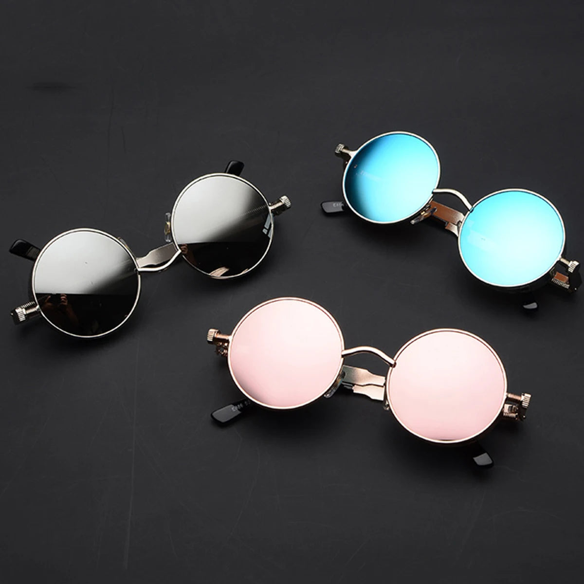Lunettes de soleil rétro punk lunettes réfléchissantes rondes lunettes de soleil pour hommes et femmes