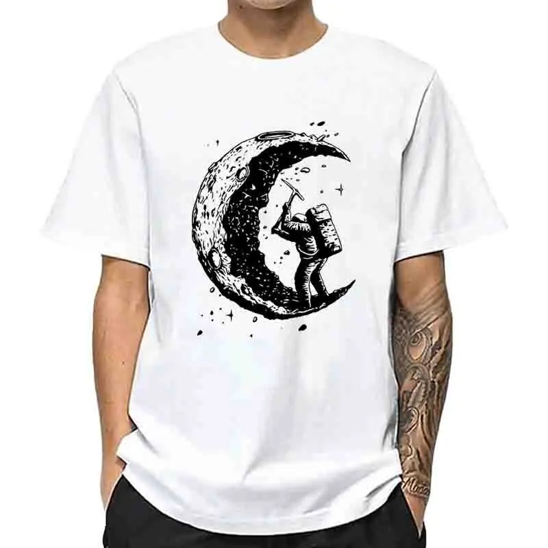 Hommes de haute qualité 100% coton lune imprimer décontracté été Cool à manches courtes hommes t-shirt ample t-shirt hommes t-shirts hommes t-shirt hauts