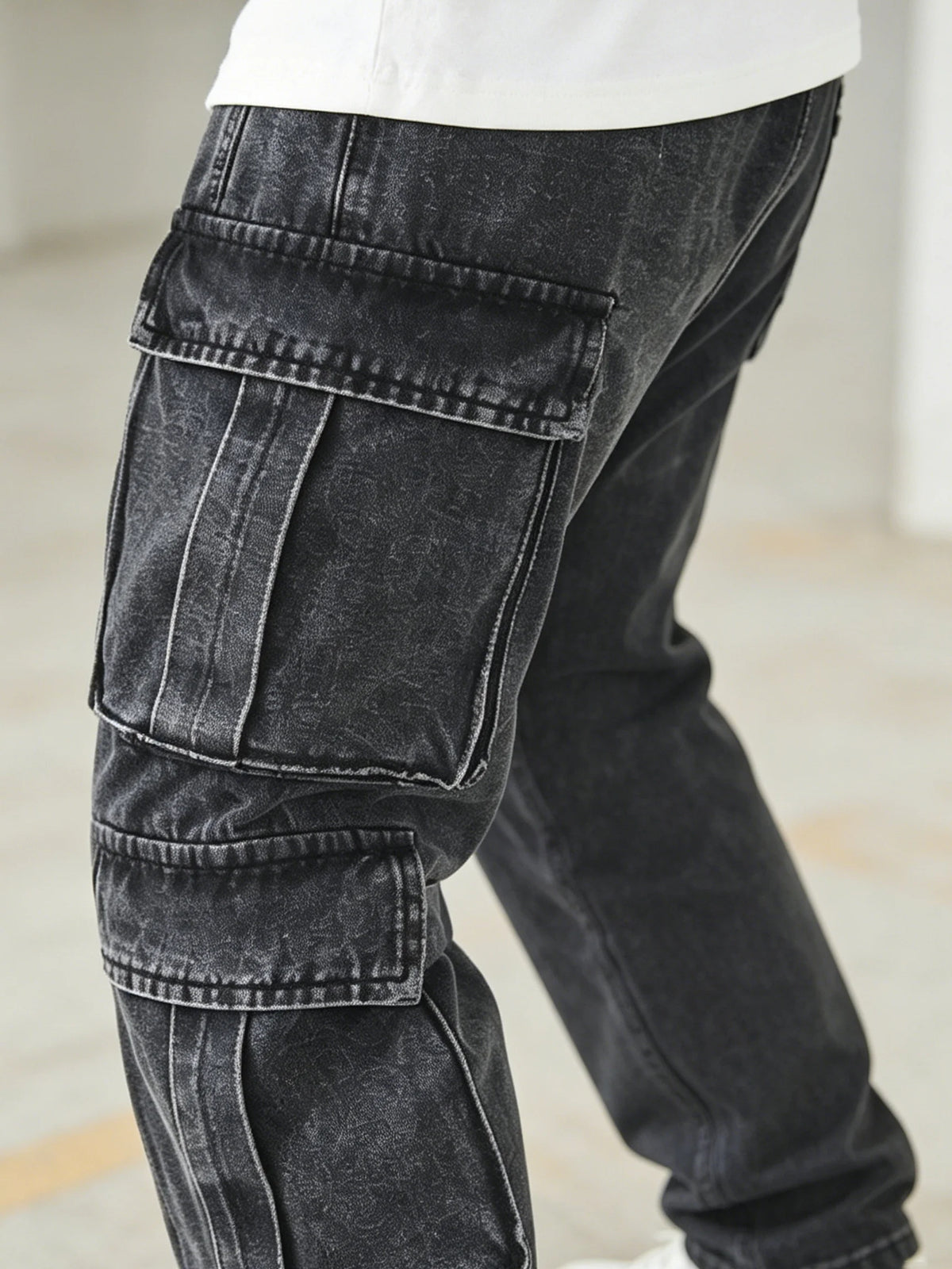 Jean Cargo Baggy Vintage pour Homme, Coupe Droite, Style Hip Hop, Multi-Poches, Jambe Large, Streetwear, Pantalon Cargo Ample