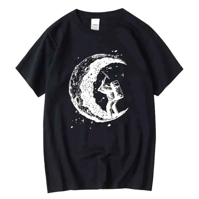 Hommes de haute qualité 100% coton lune imprimer décontracté été Cool à manches courtes hommes t-shirt ample t-shirt hommes t-shirts hommes t-shirt hauts