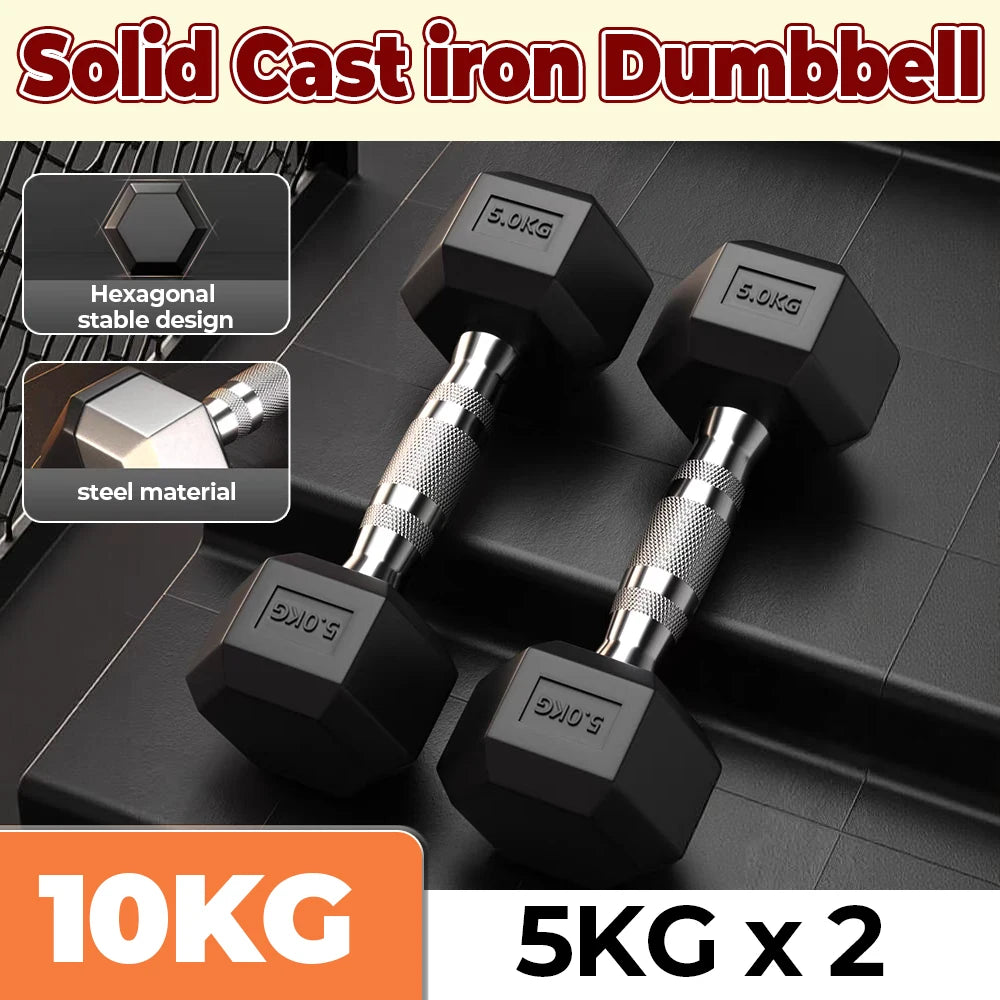 Haltères hexagonaux de 10 kg (paire), matériau recouvert de PVC, adaptés aux passionnés de fitness pour développer la masse musculaire et améliorer la force de tout le corps, équipement de fitness à domicile, cadeau i
