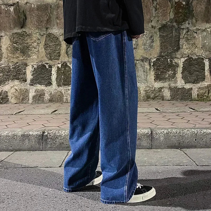 Nouveau Streetwear jean ample hommes Style coréen mode ample droit pantalon à jambes larges hommes marque vêtements noir bleu clair
