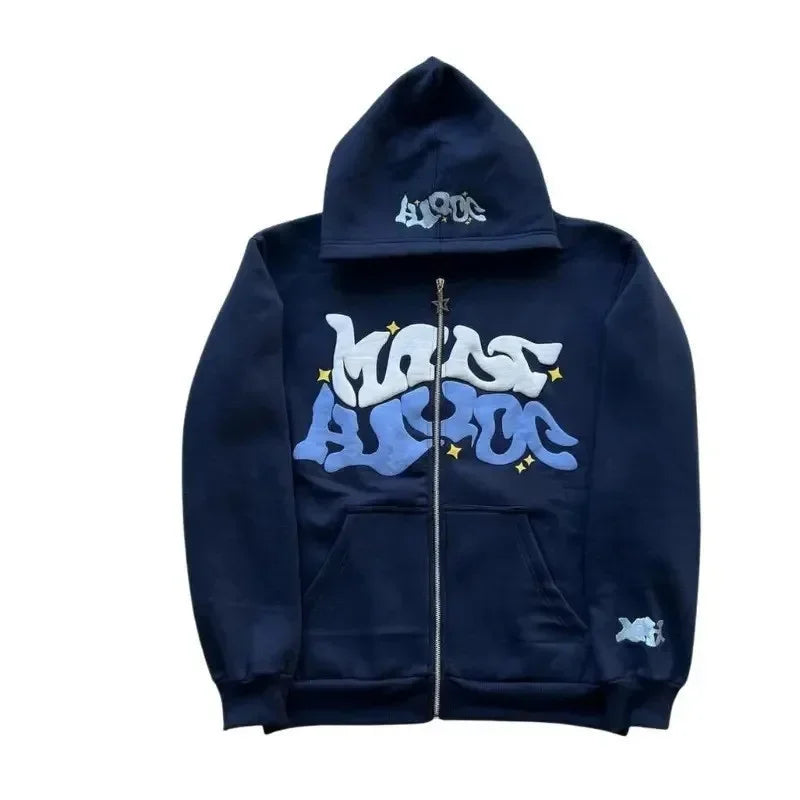 Sweat-shirt à capuche zippé en polaire imprimé, style européen et américain, pour hommes et femmes, haut de sport décontracté et multifonctionnel, collection 2026