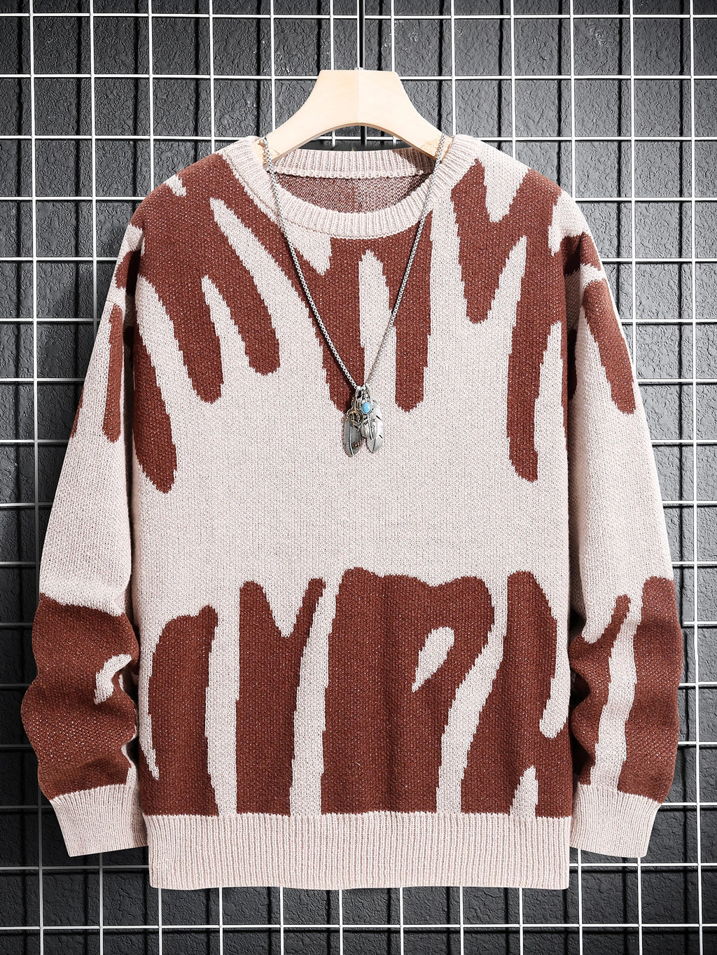 Pull à col rond à motif jacquard irrégulier pour hommes, pull décontracté, document d'abonnés, populaire, nouveau, automne, hiver