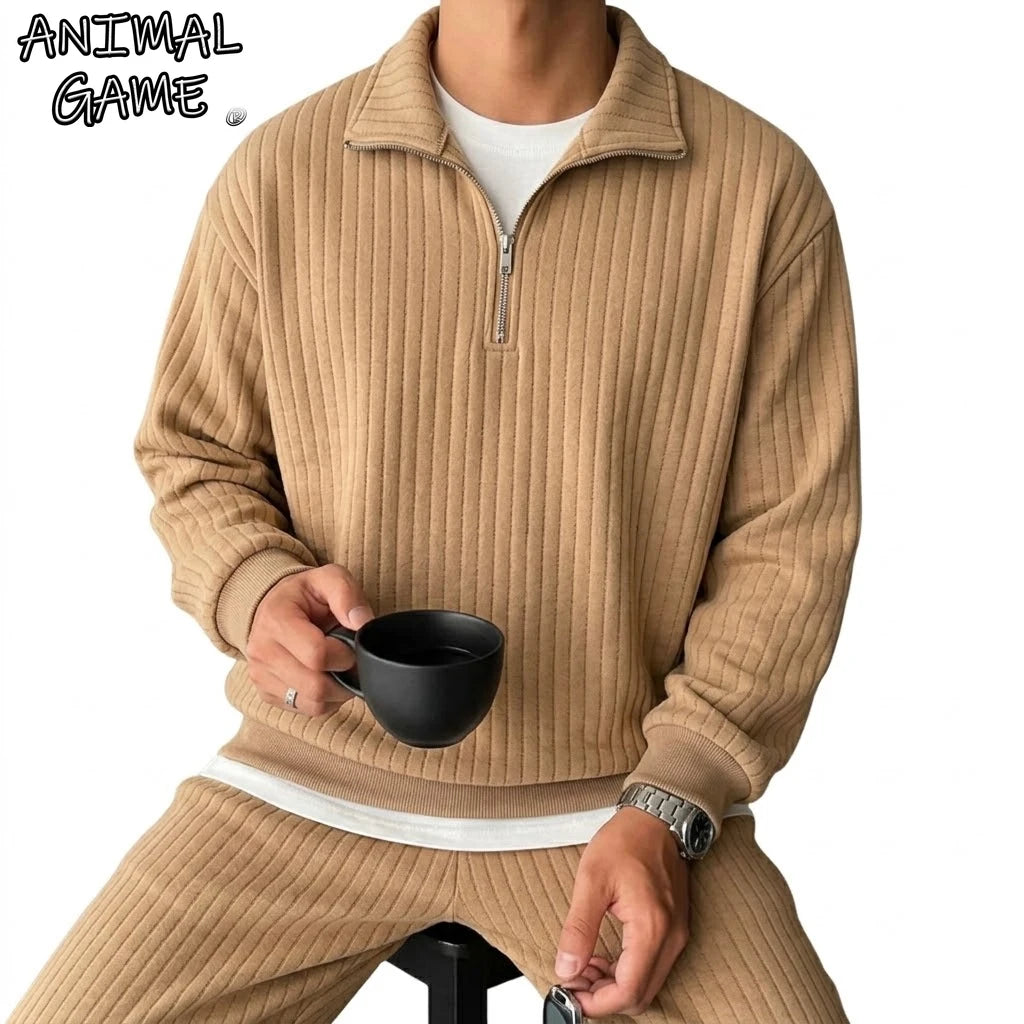 Sweat-shirts pour hommes à col zippé, pulls de luxe à rayures unies, sweats à capuche zippés, chemises zippées à col en V pour la gym, manteaux pour hommes à manches longues
