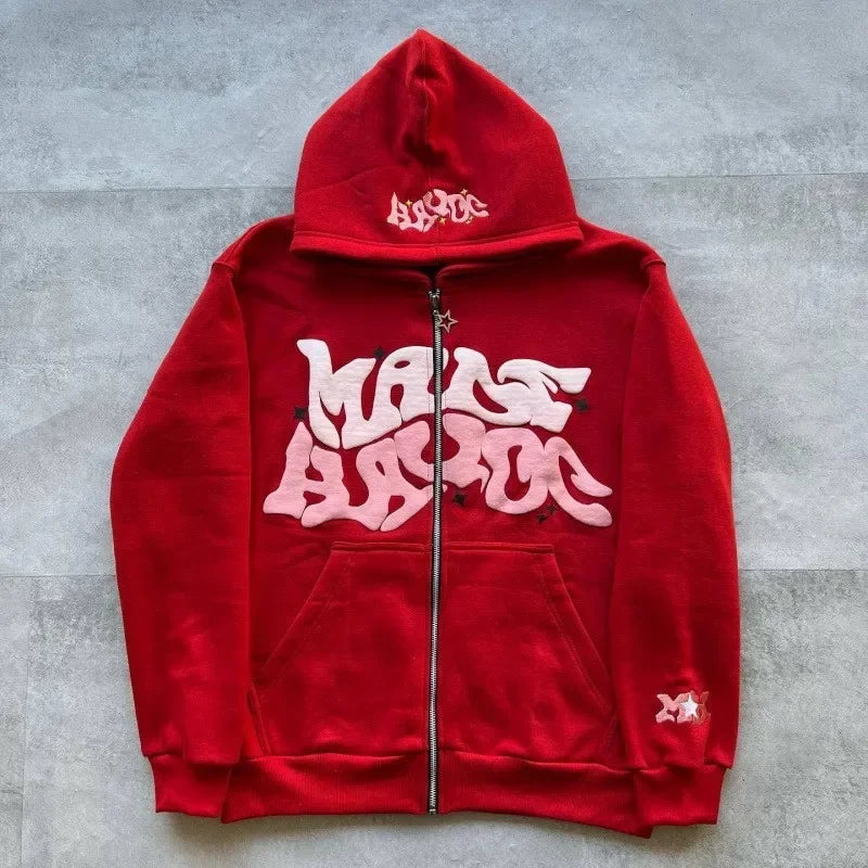 Sweat-shirt à capuche zippé en polaire imprimé, style européen et américain, pour hommes et femmes, haut de sport décontracté et multifonctionnel, collection 2026