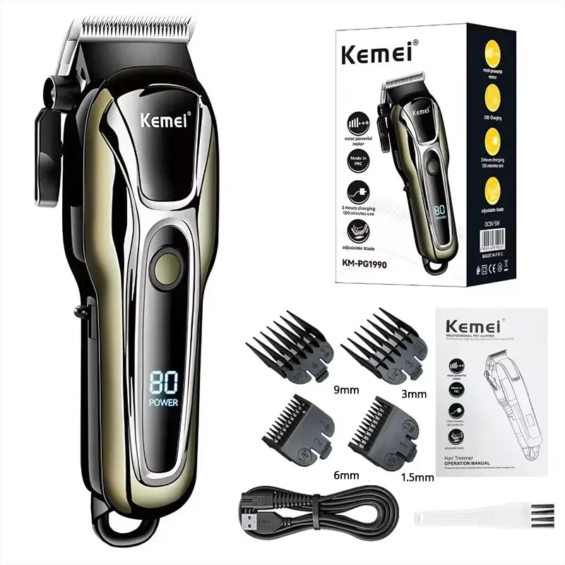 Kemei KM-PG1990A USB Rechargeable Électrique Tondeuse À Cheveux Professionnel Sans Fil Hommes Tondeuse À Cheveux Hommes Machine De Coupe De Cheveux Barbier