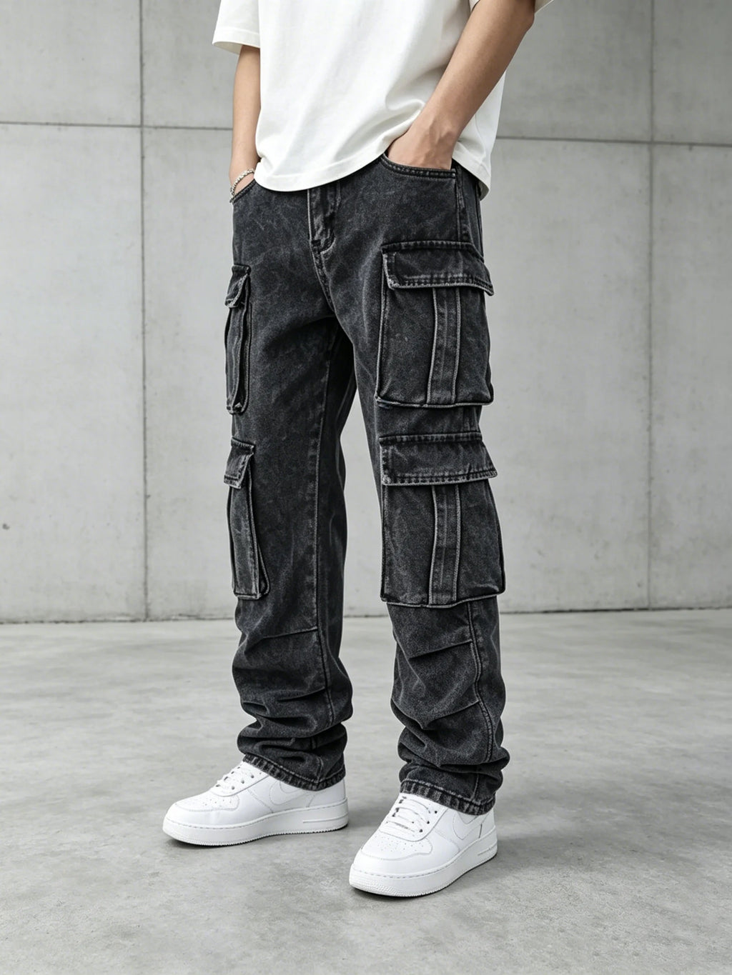 Jean Cargo Baggy Vintage pour Homme, Coupe Droite, Style Hip Hop, Multi-Poches, Jambe Large, Streetwear, Pantalon Cargo Ample